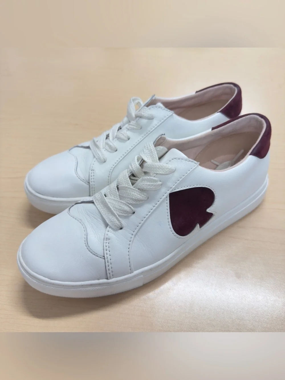 Kate Spade New York Fez White Leather Burgundy Sneakers Size 8.5